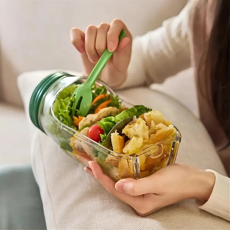 Cxren Leak-Proof Salad Shaker Jar, 2.5 Oz Dressing Cup, 7.0 X 3.5 X 3.9 Inches - Dual-Compartment