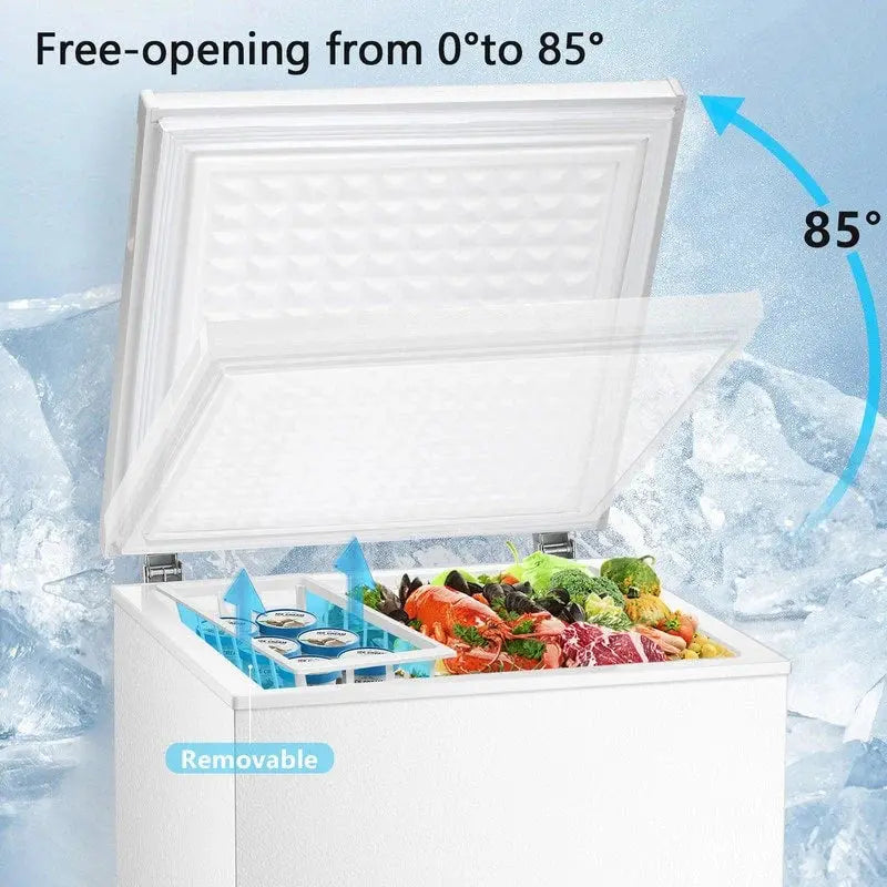 Compact Freestanding Chest Freezer, 1.8 Cu. Ft., Bottom Drain, 7-Tier Thermostat Control