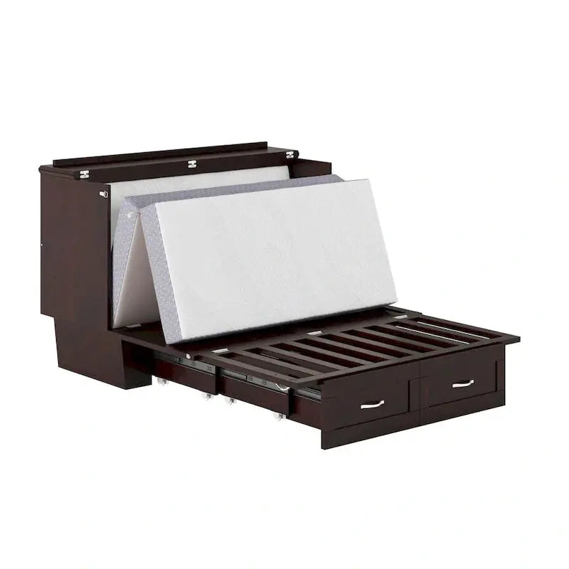 Monroe Full-Size Murphy Bed Chest With Memory Foam Mattress And Storage Drawer