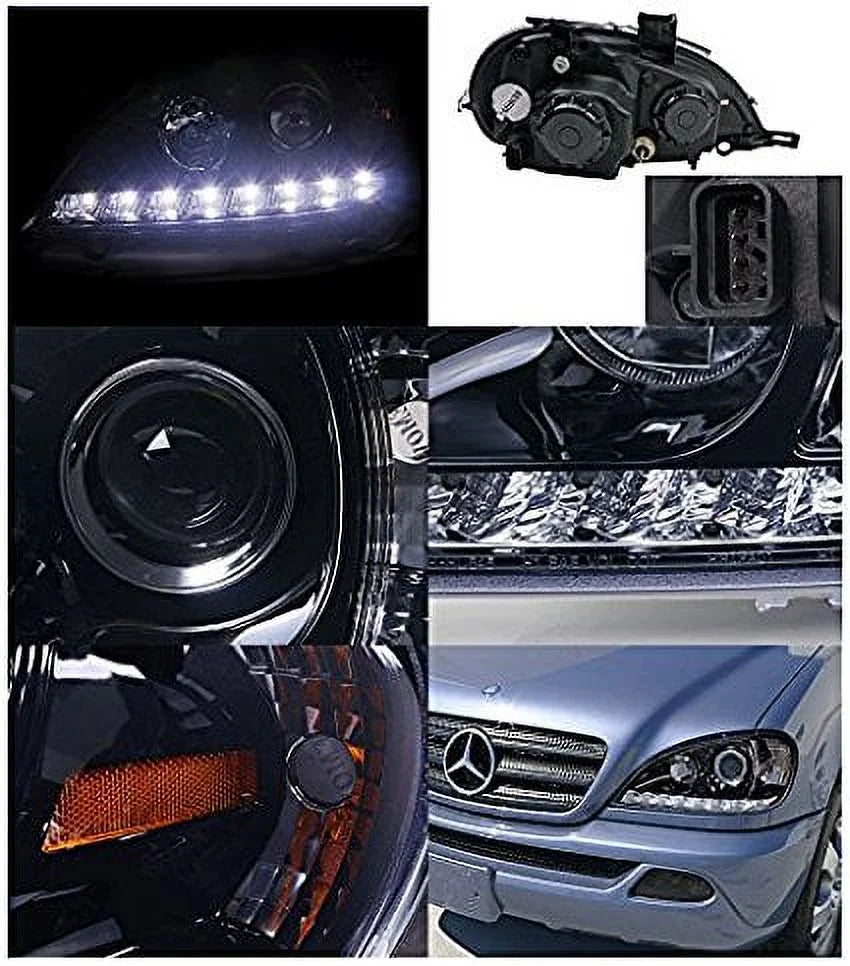 Spec-D Tuning Projector Headlights For Benz W163 ML320/350/55, Glossy Black SMD LED DRL - 2LHP-BW16302G-TM