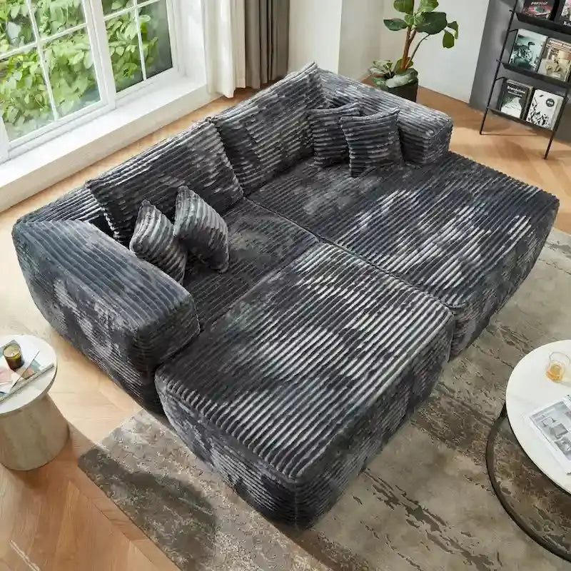 HOOOWOOO Plush L-Shaped Sectional Sofa With Detachable Ottoman - 80L*69.3W*35.4H*59D