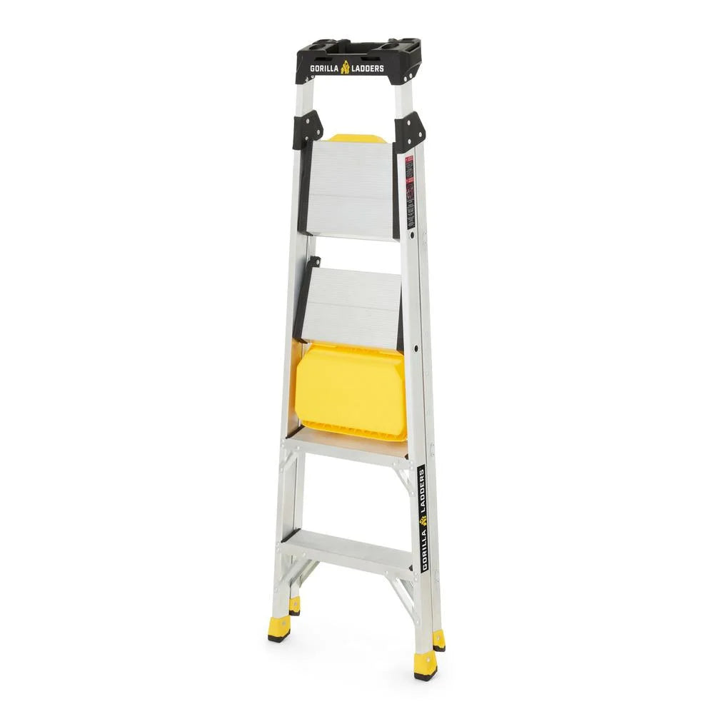 Gorilla Ladders Aluminum Dual Platform Ladder With Project Bucket, 5.5 Ft, 300 Lb Capacity
