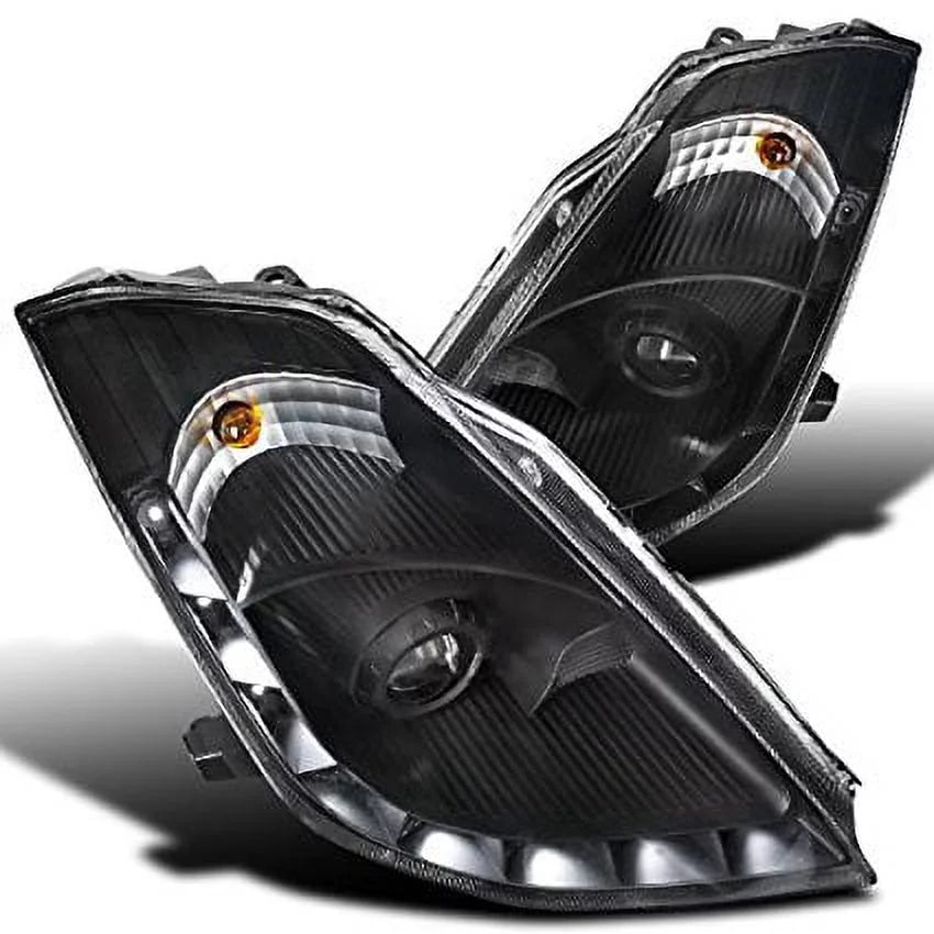 Spec-D Tuning Nissan 350Z Black Projector Headlights With LED DRL Strip Bar - LHP-350Z06JM-RS