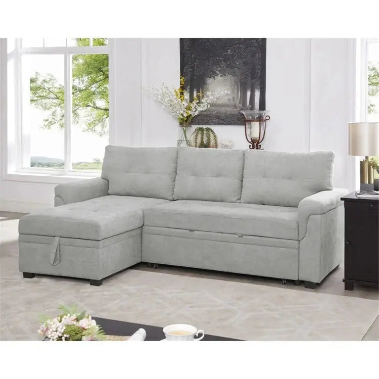 Convertible Modular Sleeper Sectional Sofa With Reversible Storage Chaise