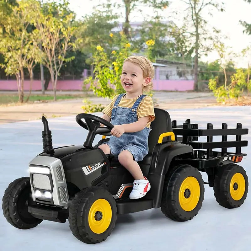 Kids 12V 7AH Ride-On Tractor With Trailer, 53 x 20 x 20.5 in - 3-Speed Transmission
