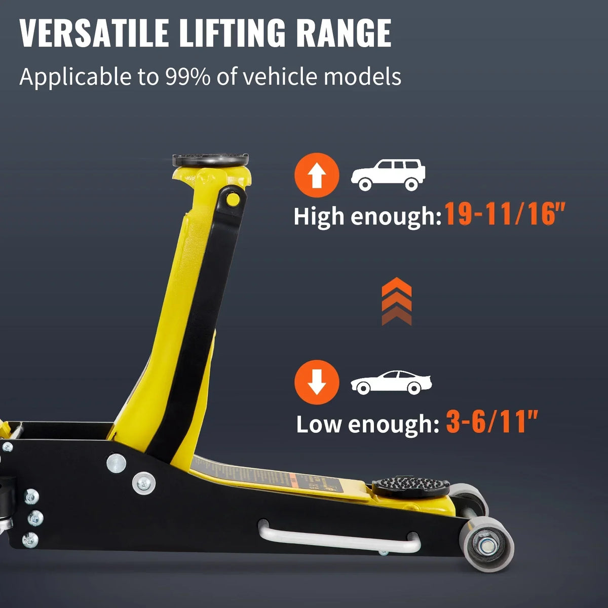SKYSHALO Low Profile Hydraulic Racing Floor Jack 3 Ton (6600 lbs), Yellow And Black - 3-6/11 in To 19-11/16 in Lift Range
