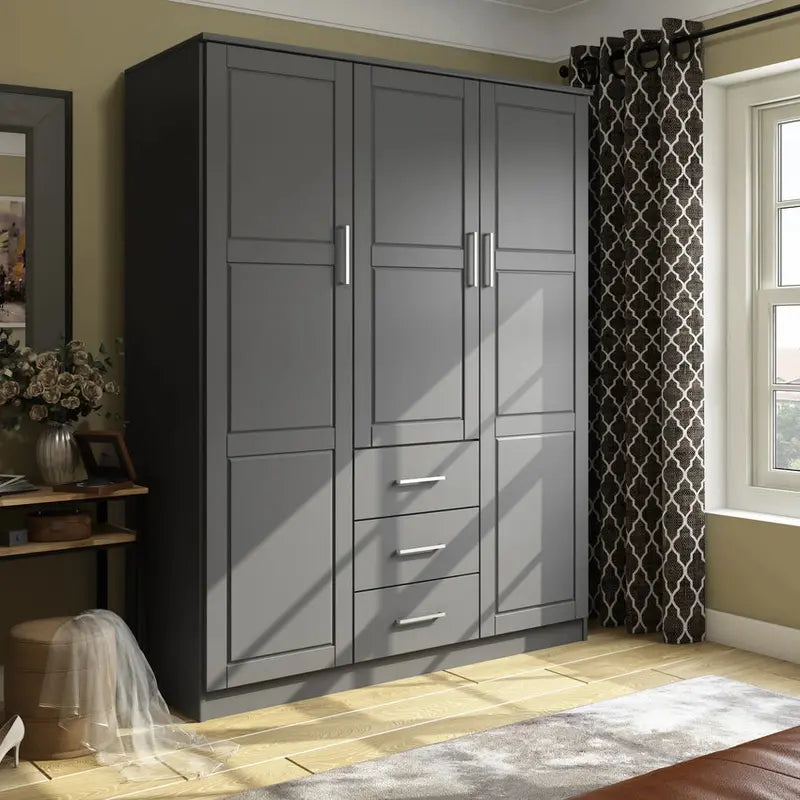 Palace Imports Solid Wood 3-Door Wardrobe Armoire, 56.25in W x 72in H x 20.75in D - Cosmo
