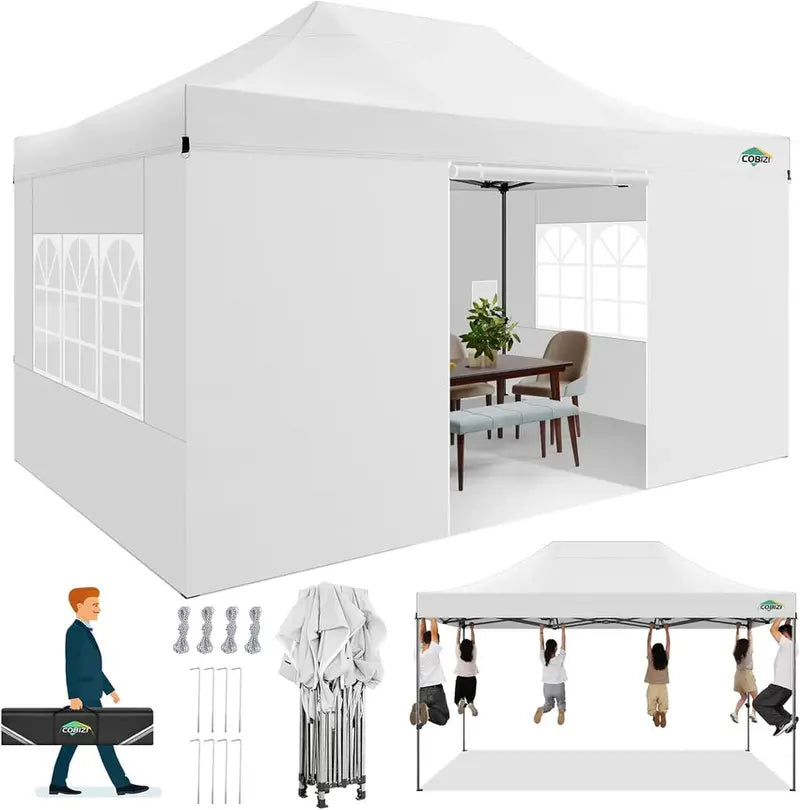 COBIZI 10x20 ft Commercial Pop-Up Canopy Tent With 6 Sidewalls And Roller Bag