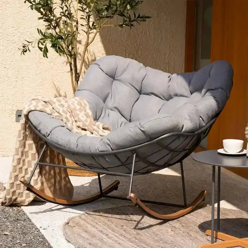 Oversized Indoor/Outdoor Rocking Egg Chair With Cushioned Upholstery