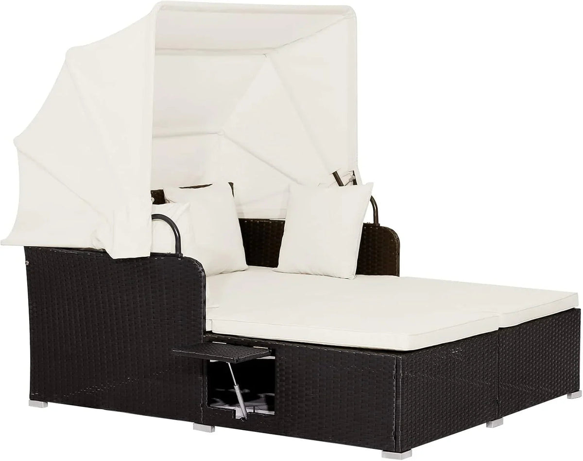 RELAX4LIFE Patio Daybed With Canopy, Cushions, 4 Pillows And 2 Side Trays, Turquoise - B0BYSN7GC7