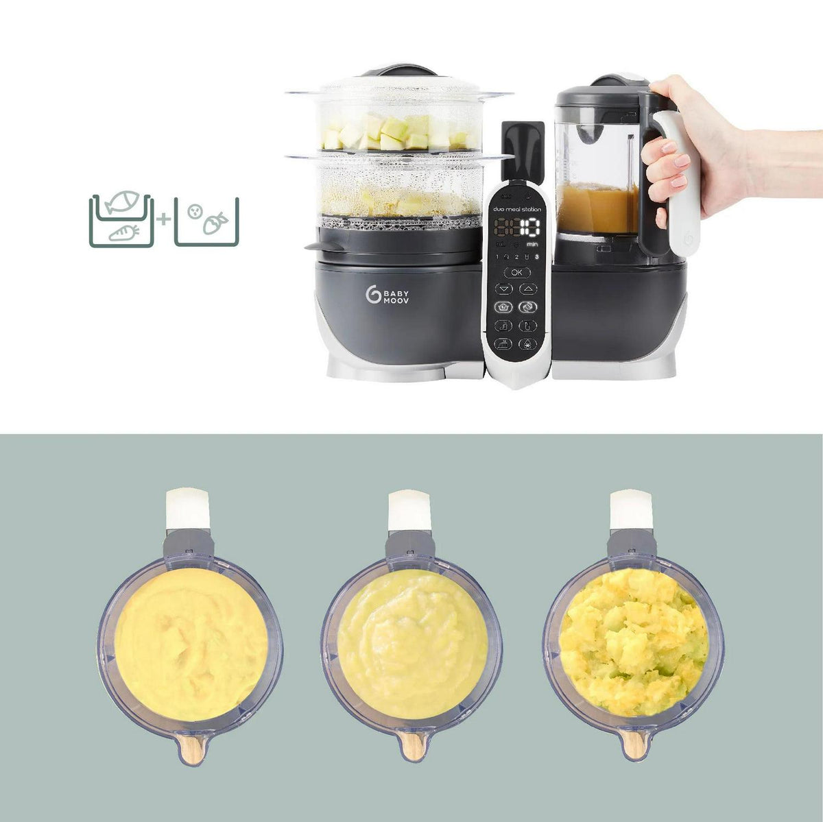 Babymoov Duo Meal Station 6-in-1 Baby Food Processor - Grey