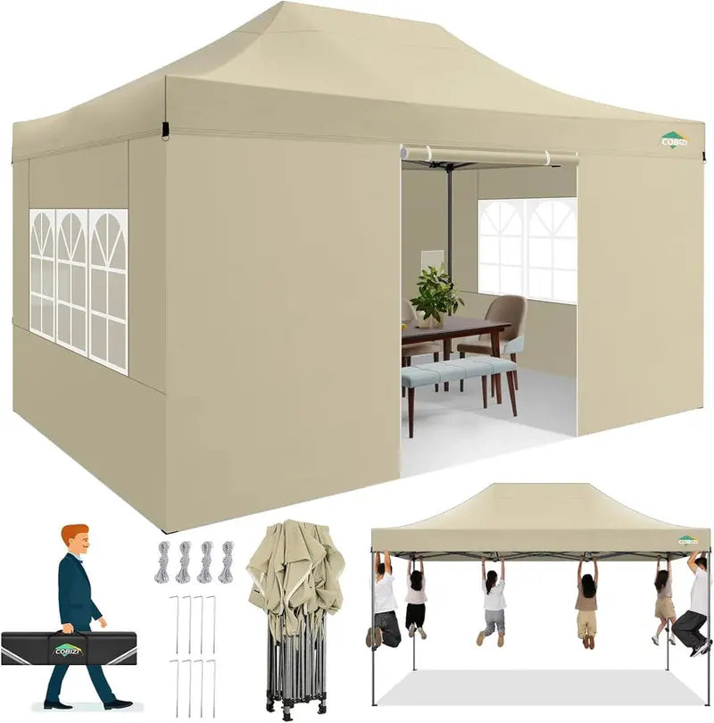COBIZI 10x20 ft Commercial Pop-Up Canopy Tent With 6 Sidewalls And Roller Bag