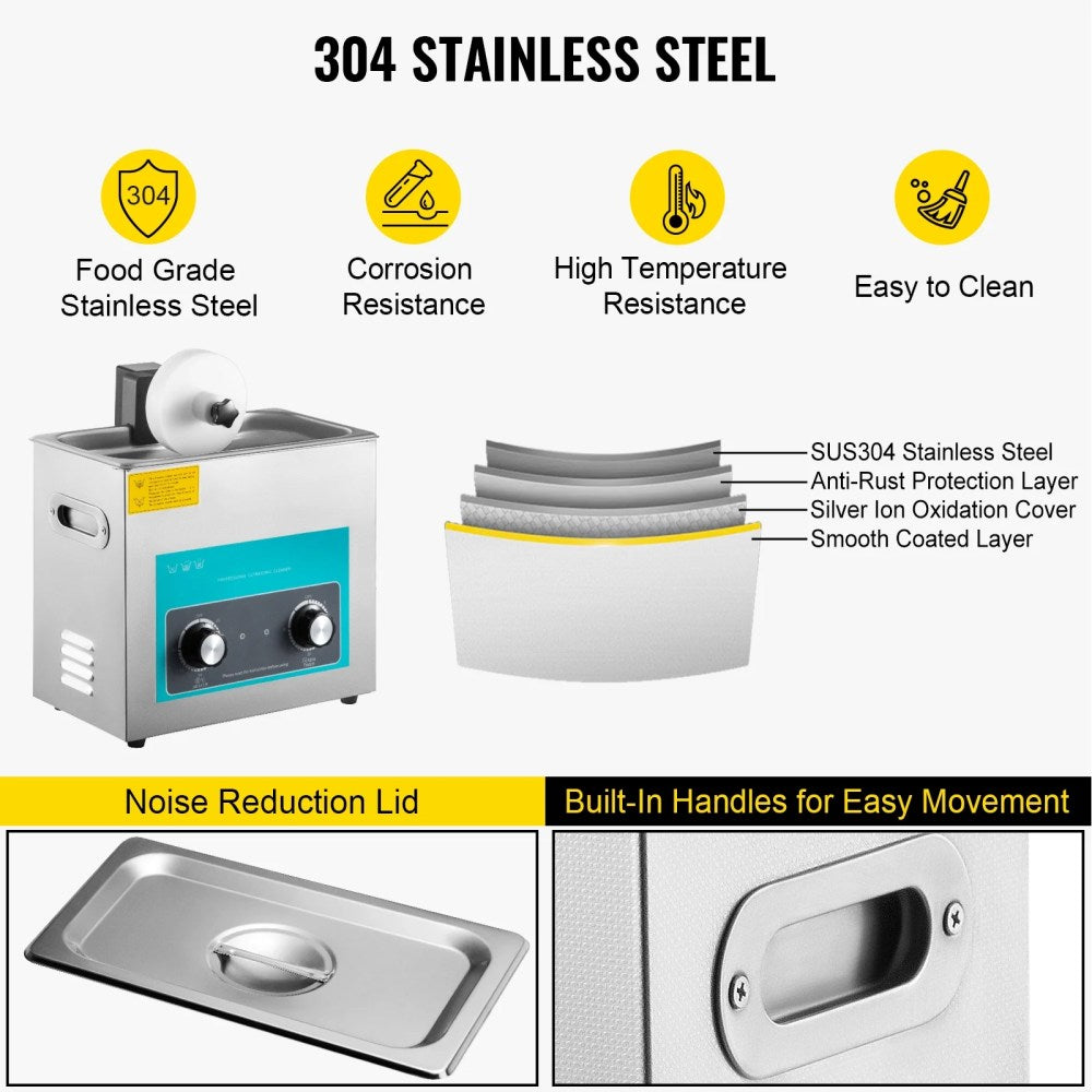 BENTISM Ultrasonic Vinyl Record Cleaner 6L 40kHz Stainless Steel Tank, 8 Records