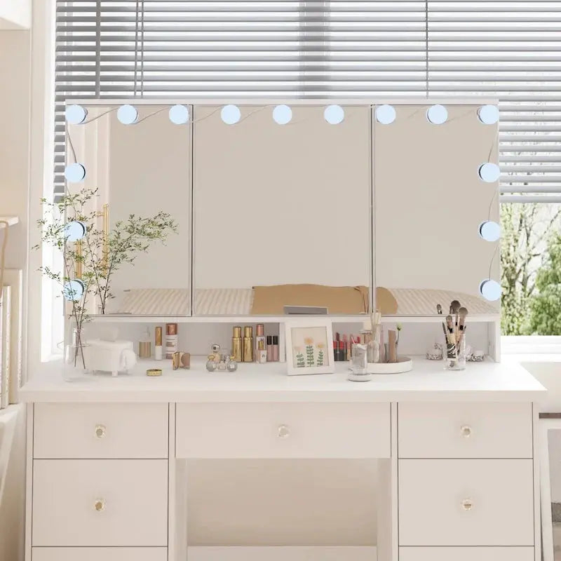 9-Drawer Makeup Vanity Station With LED Mirror - White Or Black