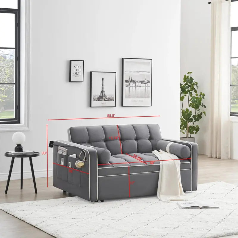 GNIXUU 3-in-1 Velvet Sleeper Sofa Bed With Adjustable Backrest And Storage - 55.5in W x 36in D x 30in H, 70in D x 45in W x 24in H