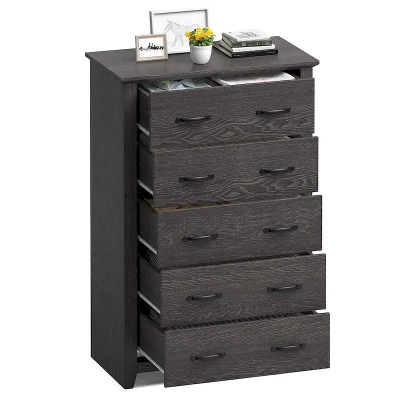 5-Drawer Storage Cabinet, 31 x 17 x 47 in, MDF - Dark Grey, Walnut, Or White