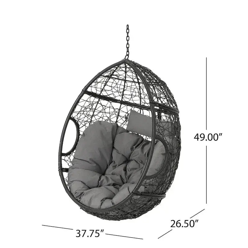 Weatherproof Wicker Hanging Basket Chair With Cushions, 300 lb Capacity