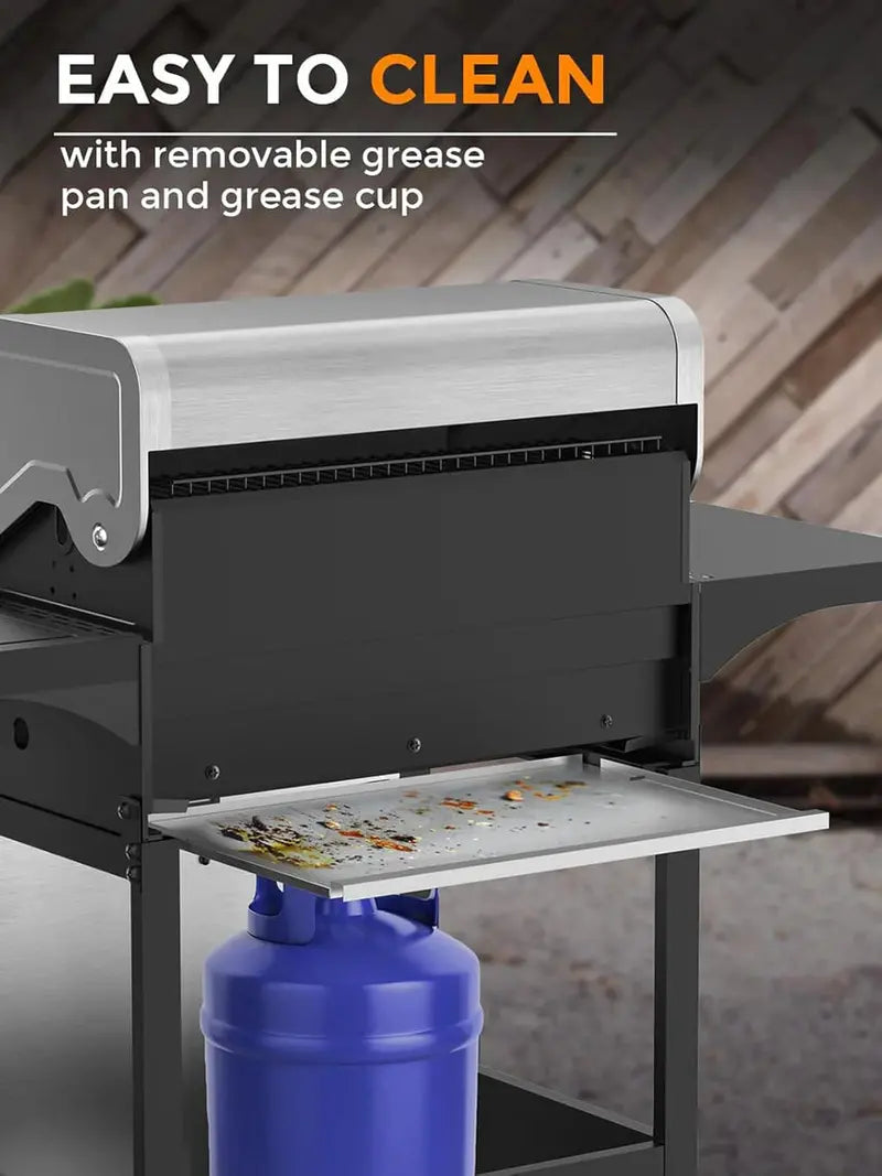 COWSAR 4-Burner Propane Gas Grill With Stainless Steel Burners, 44,000 BTU - 50.79in D x 21.65in W x 46.06in H