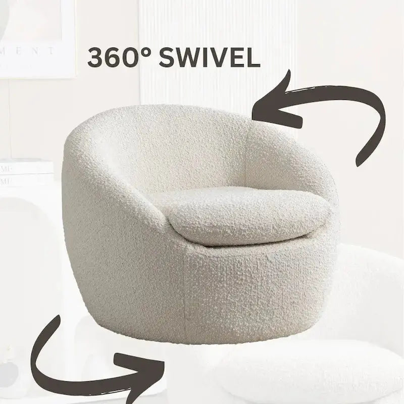 360 Degree Swivel Barrel Accent Chair, Textured Boucle Fabric, 29.5in W x 31in D x 25.5in H