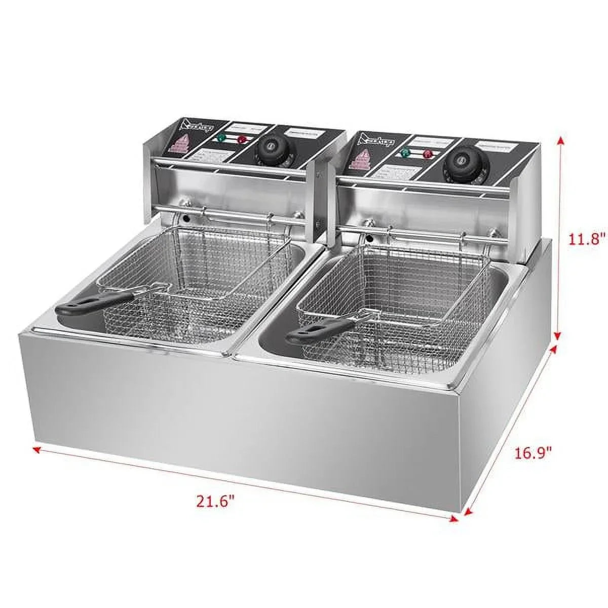 Stainless Steel Double-Cylinder Commercial Electric Deep Fryer, 12.7QT/12L, 5000W