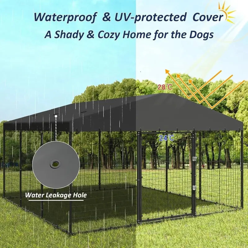 Kullavik Extra-Large Heavy-Duty Outdoor Dog Kennel - 118 x 118 x 70 Waterproof Roof Enclosure