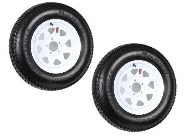 Trailer Tire & Wheel Combo ST205/75D15 Load Range C White Spoke Rims 2-Pack