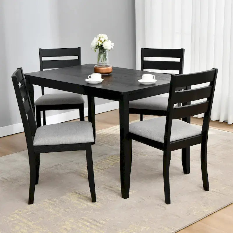 Solid Wood 5-Piece Dining Set With 47-Inch Table And Four Slat-Back Chairs
