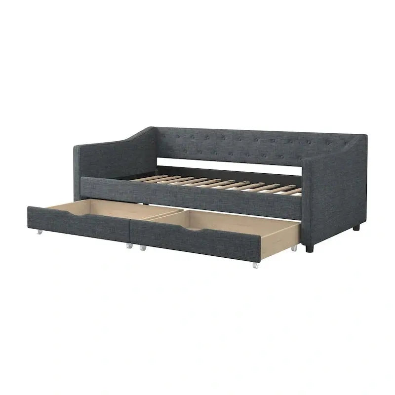 Upholstered Twin Daybed With Tufted Design, Drawer Storage, 81.10 x 42.00 x 28.50 in