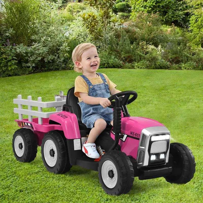 Kids 12V 7AH Ride-On Tractor With Trailer, 53 x 20 x 20.5 in - 3-Speed Transmission