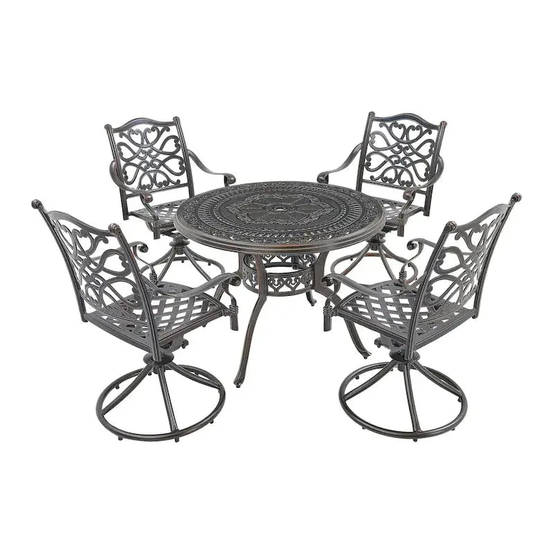 Cast Aluminum 5-Piece Patio Dining Set With 360-Degree Swivel Chairs
