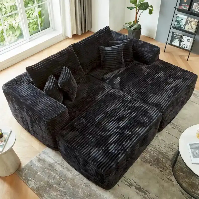 HOOOWOOO Plush L-Shaped Sectional Sofa With Detachable Ottoman - 80L*69.3W*35.4H*59D
