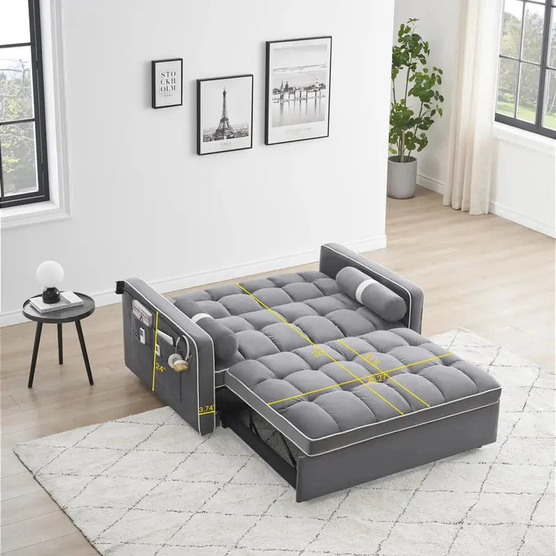 GNIXUU 3-in-1 Velvet Sleeper Sofa Bed With Adjustable Backrest And Storage - 55.5in W x 36in D x 30in H, 70in D x 45in W x 24in H