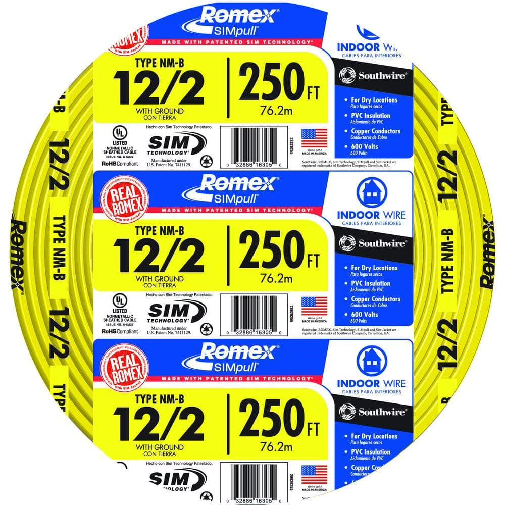 250 ft 12/2 Solid Romex SIMpull CU NM-B W/G Wire