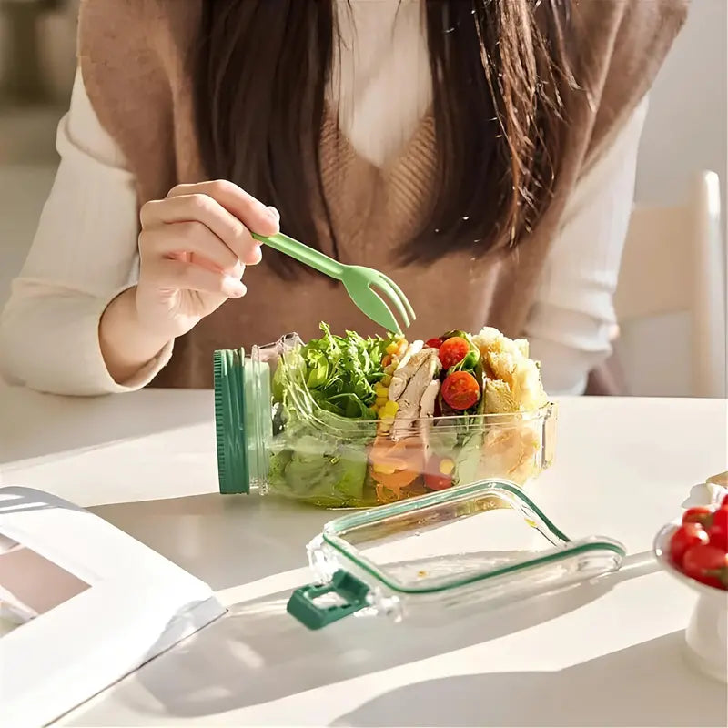 Cxren Leak-Proof Salad Shaker Jar, 2.5 Oz Dressing Cup, 7.0 X 3.5 X 3.9 Inches - Dual-Compartment