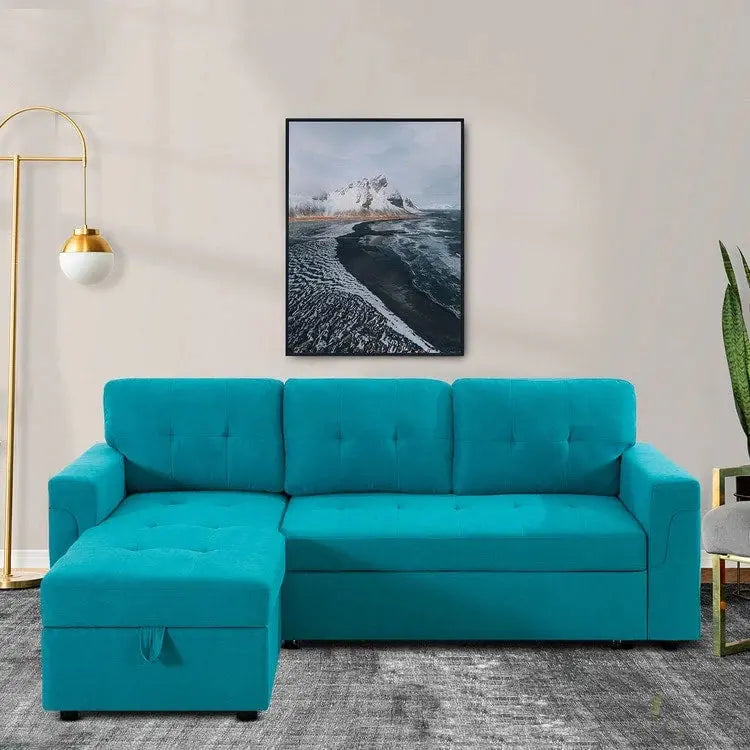 Reversible L-Shaped Sectional Sleeper Sofa With Storage Chaise And Pull-Out Bed