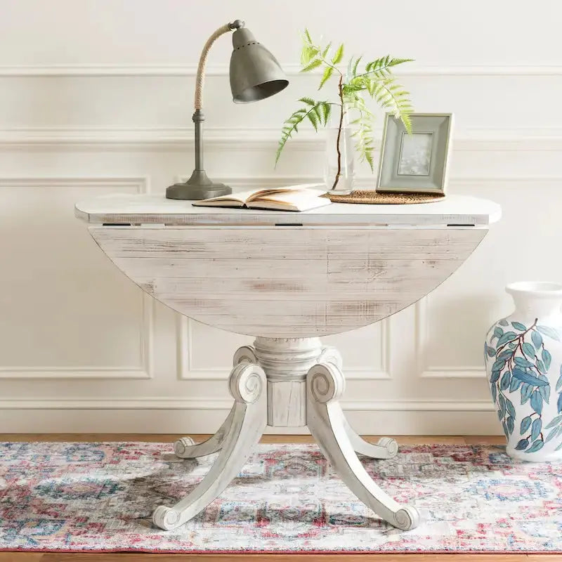 SAFAVIEH Jeane Drop-Leaf Dining Table, Antique White, 43 Inch Square Design