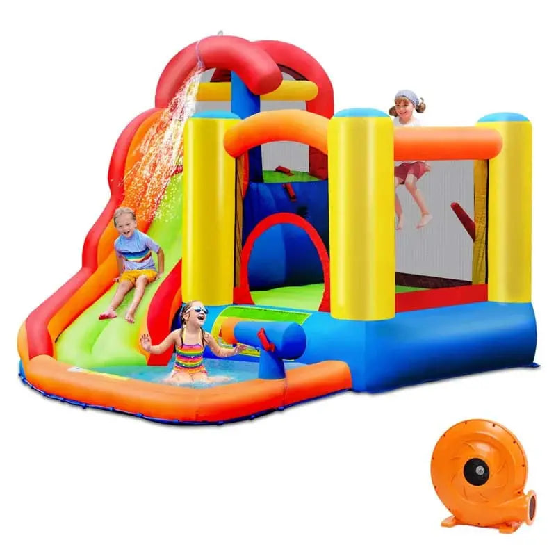 6-In-1 Inflatable Water Play Center With Slide, Trampoline Deck And 740W Air Blower