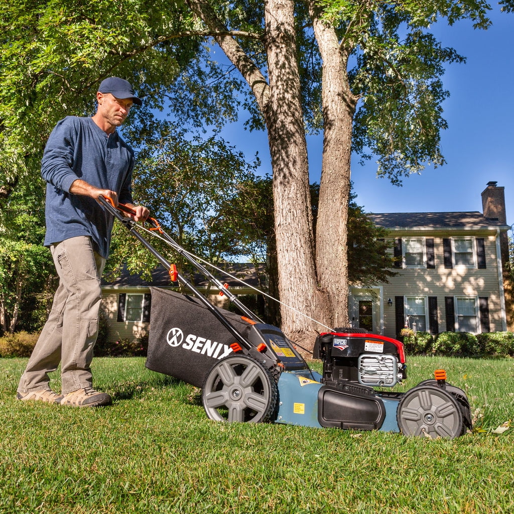 SENIX Self-Propelled Gas Lawn Mower, 21-Inch, 150 cc 4-Cycle Briggs & Stratton Engine, Blue - LSSG-M1
