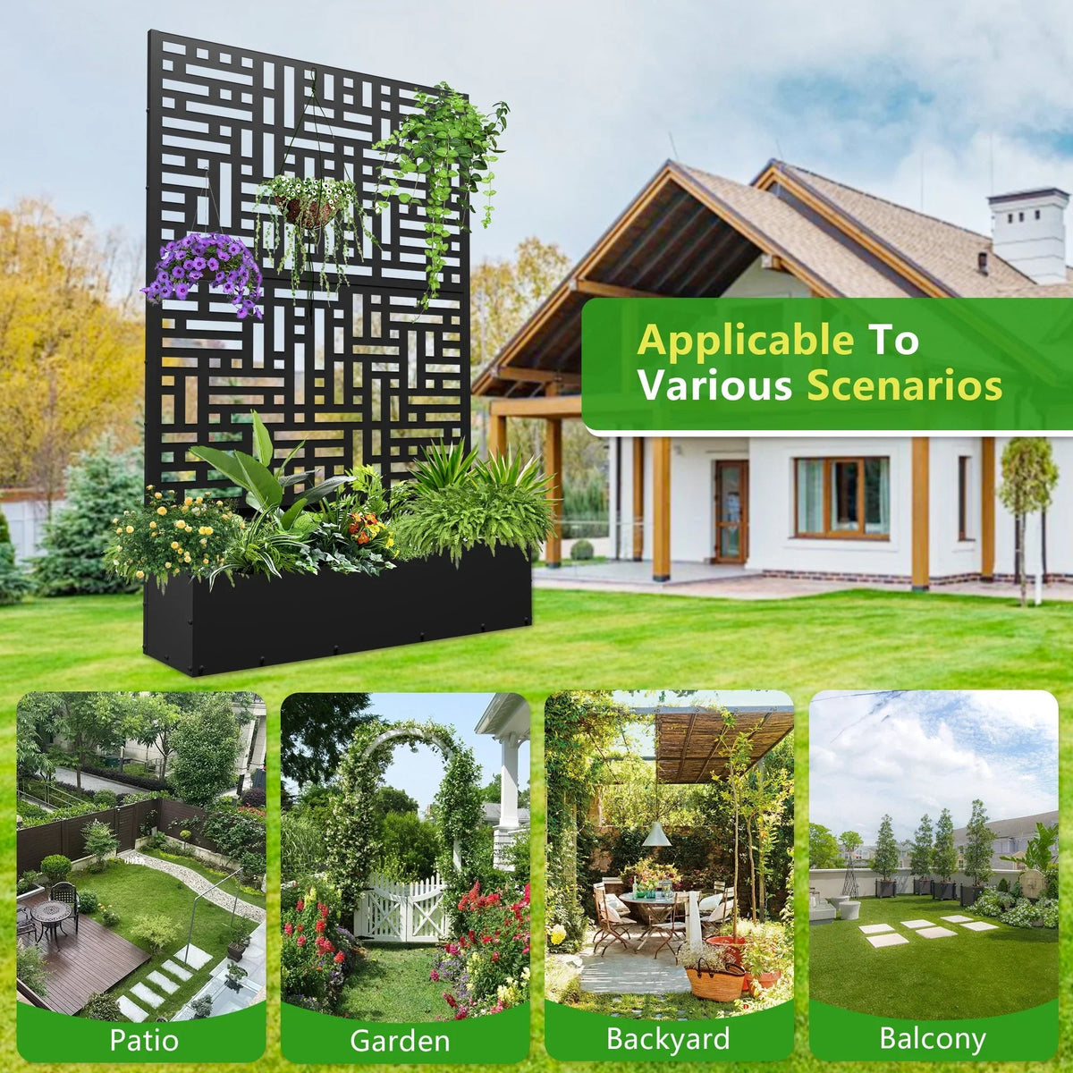 FOOWIN 71 in H Metal Trellis Planter Raised Garden Bed With Drainage Hole, Black