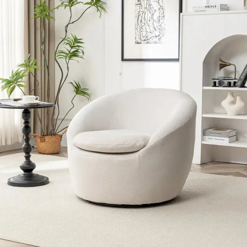 360 Degree Swivel Barrel Accent Chair, Textured Boucle Fabric, 29.5in W x 31in D x 25.5in H