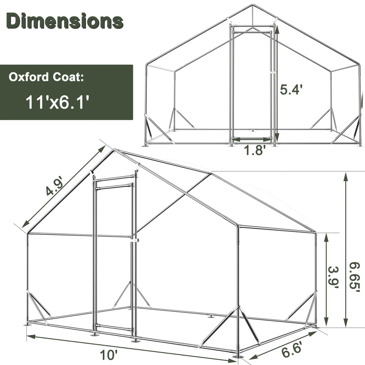 Large Galvanized Metal Chicken Coop With Waterproof Anti-Ultraviolet Cover - 10 L X 6