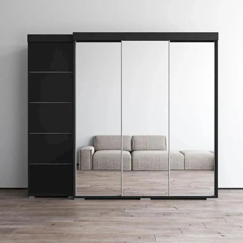 Tri-Fold Full-Mirror Wardrobe Storage Cabinet, 81.1in x 94.1in x 26in