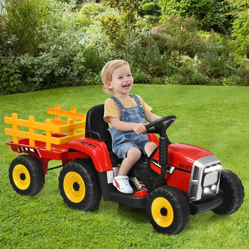 Kids 12V 7AH Ride-On Tractor With Trailer, 53 x 20 x 20.5 in - 3-Speed Transmission