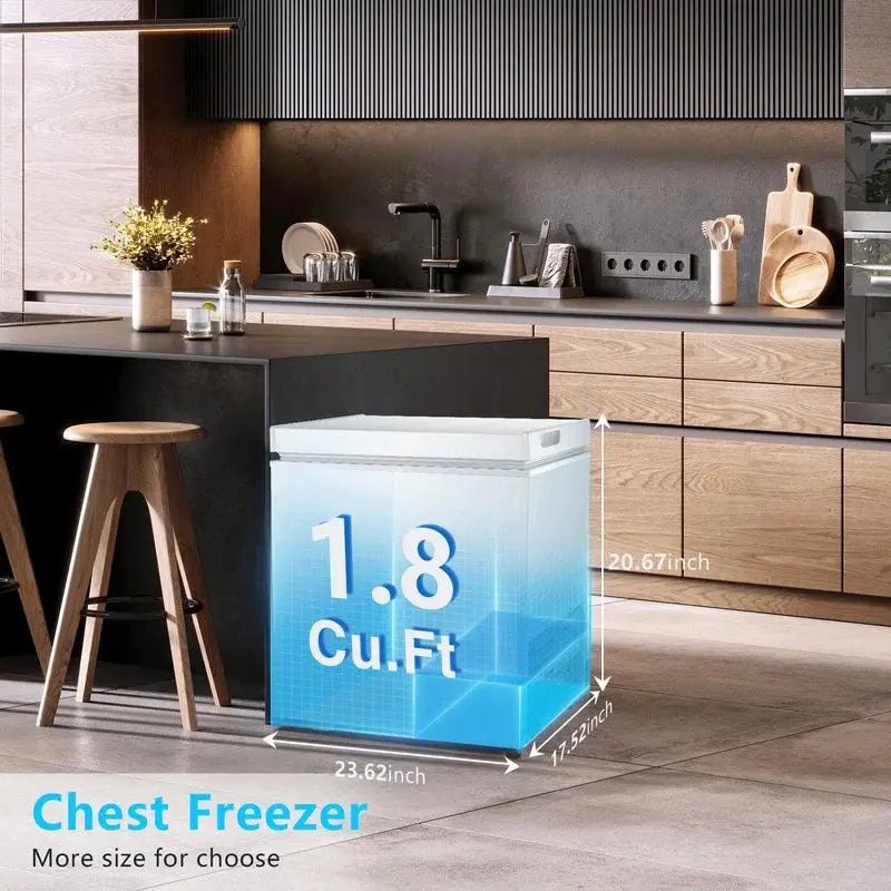 Compact Freestanding Chest Freezer, 1.8 Cu. Ft., Bottom Drain, 7-Tier Thermostat Control