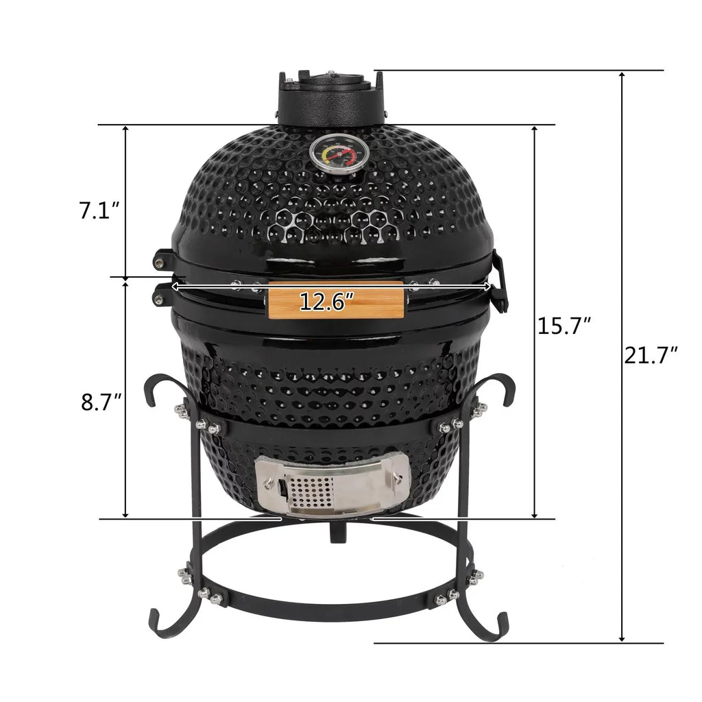 SalonMore 13in Round Ceramic Charcoal Grill - Black