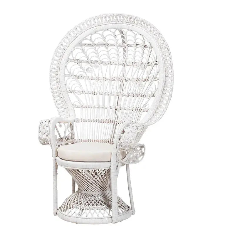 Kallima Bohemian Peacock Accent Chair, White Natural Rattan - 40.90 w x 29.50 d x 58.70 h