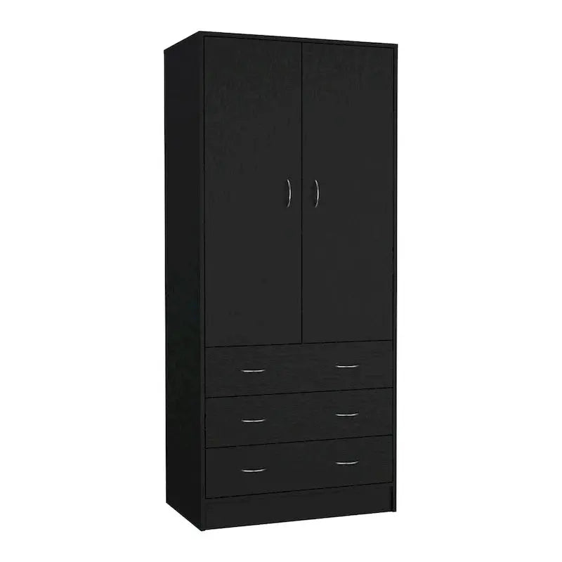 Devali Blue Double-Door Armoire Wardrobe Cabinet With Hanging Rod And Three Drawers - 19-Inch Wide