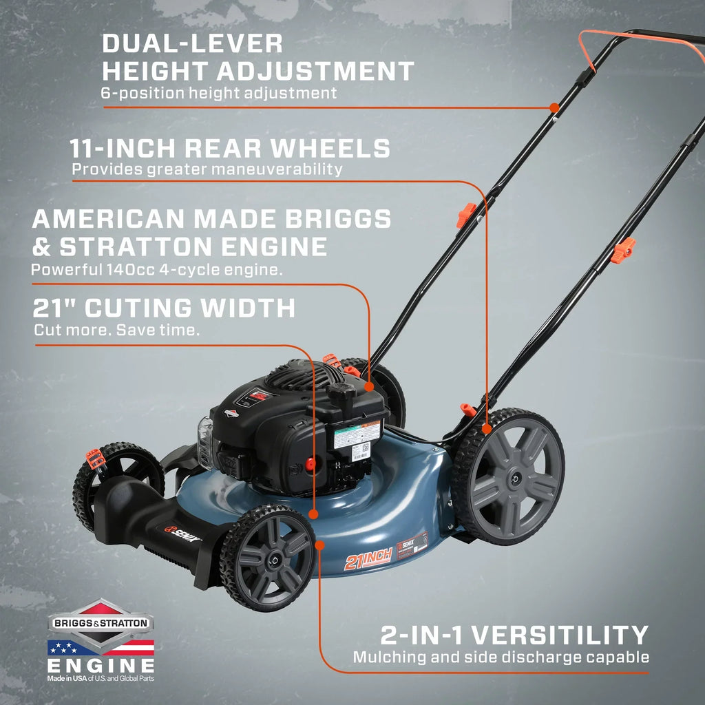 Senix Gas Push Lawn Mower 21-Inch 140 cc 4-Cycle Briggs & Stratton Engine - LSPG-M6