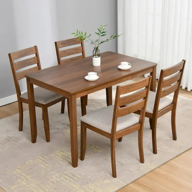 Solid Wood 5-Piece Dining Set With 47-Inch Table And Four Slat-Back Chairs