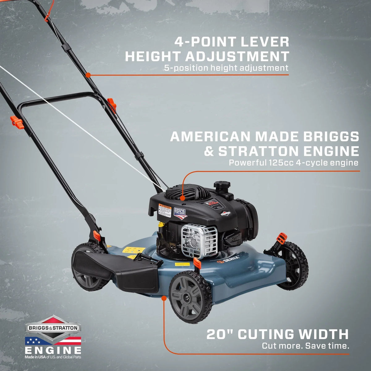 SENIX 20-Inch Gas Lawn Mower, 125 cc 4-Cycle Briggs & Stratton Engine - LSPG-L3